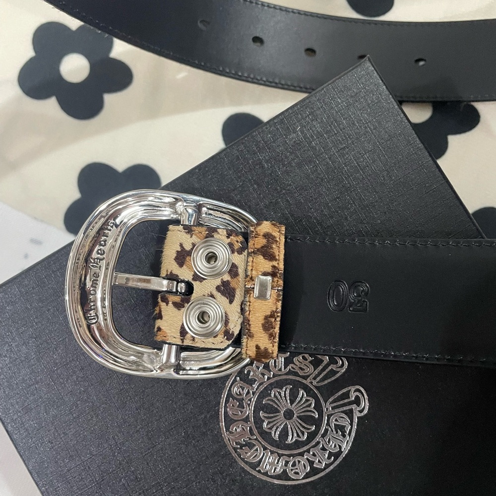 Chrome Hearts Leopard Print Leather Belt with Silver Buckle - Picture 6 of 11
